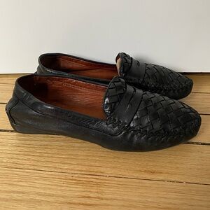 Robert Zur Shoes Womens 6.5 M Black Leather Woven Slip On Loafer classic staple
